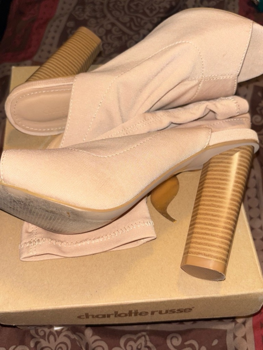 Charlotte Russe Light Blush Pink Stacked Block Heel Mules